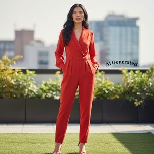 Vintage Chaus 1980s Red Jumpsuit Small Shawl Collar Power Suit Made in Korea